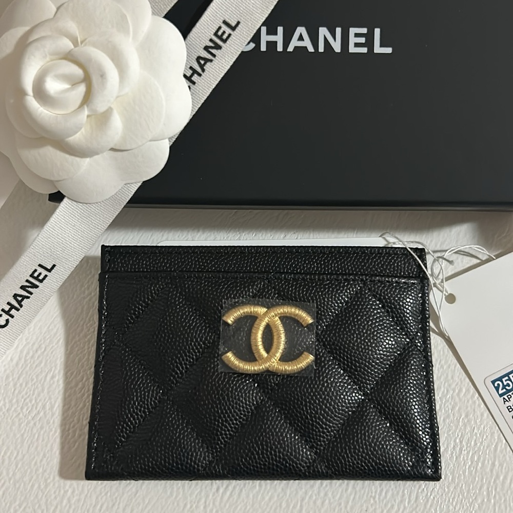 CHANEL Card Case 25P Black and Gold
